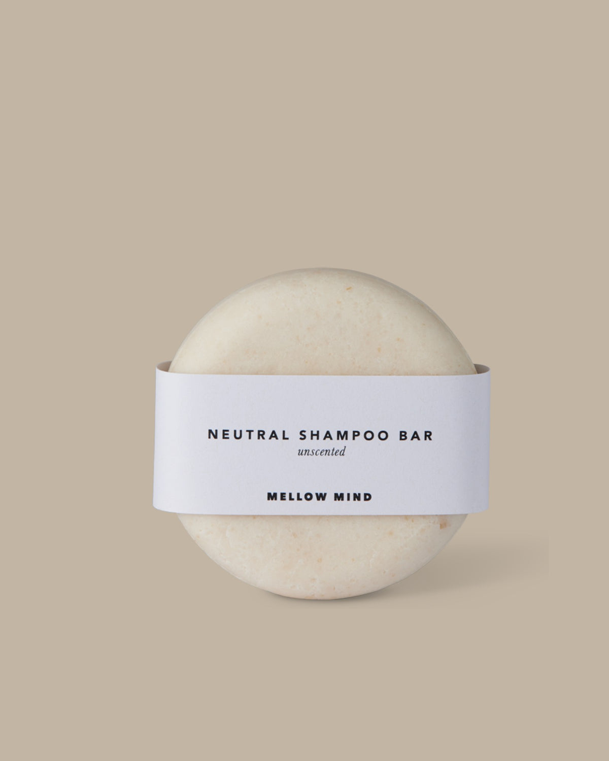 Mellow Mind Neutral sjampobar uten duft på beige bakgrunn